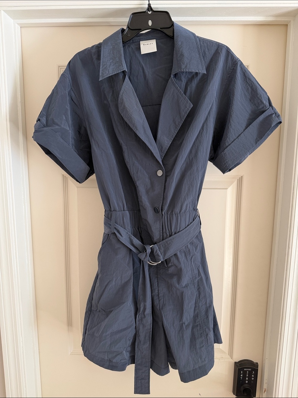 Varley Slate Blue Short-Sleeve Belted Romper